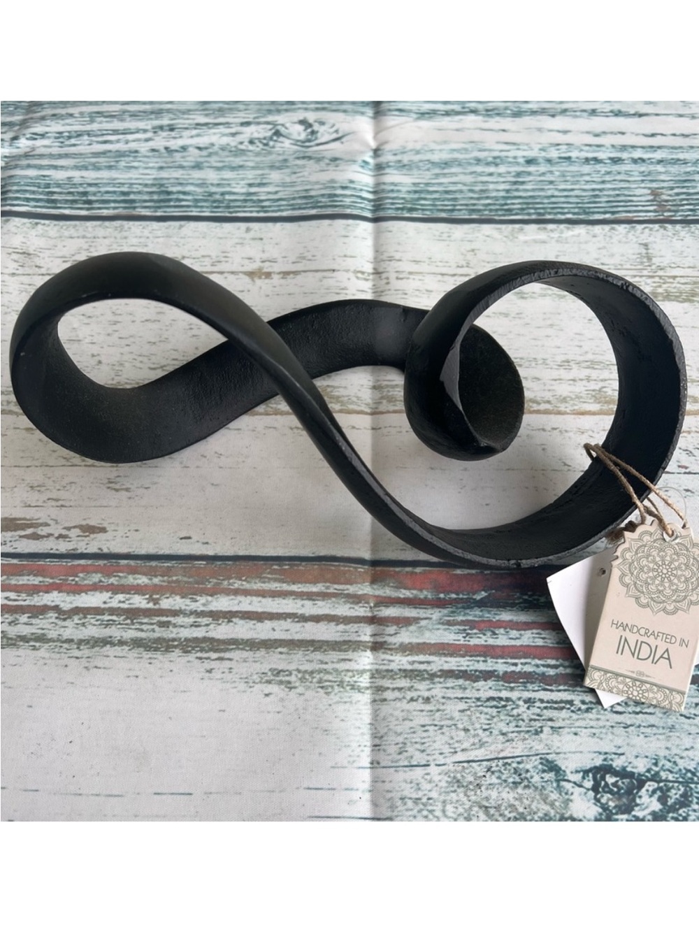 Black Metal Swirl Decor Accent Handcrafted in India